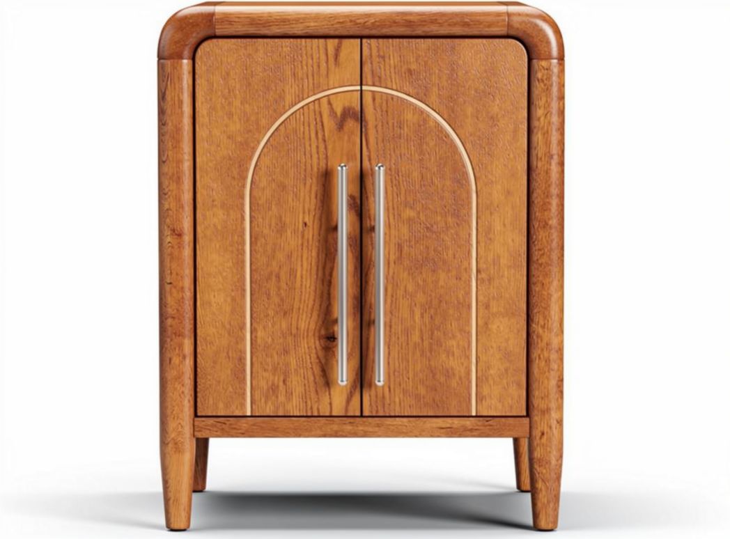 Wooden nightstand with two doors and silver handles 50 x 40 x 60cm