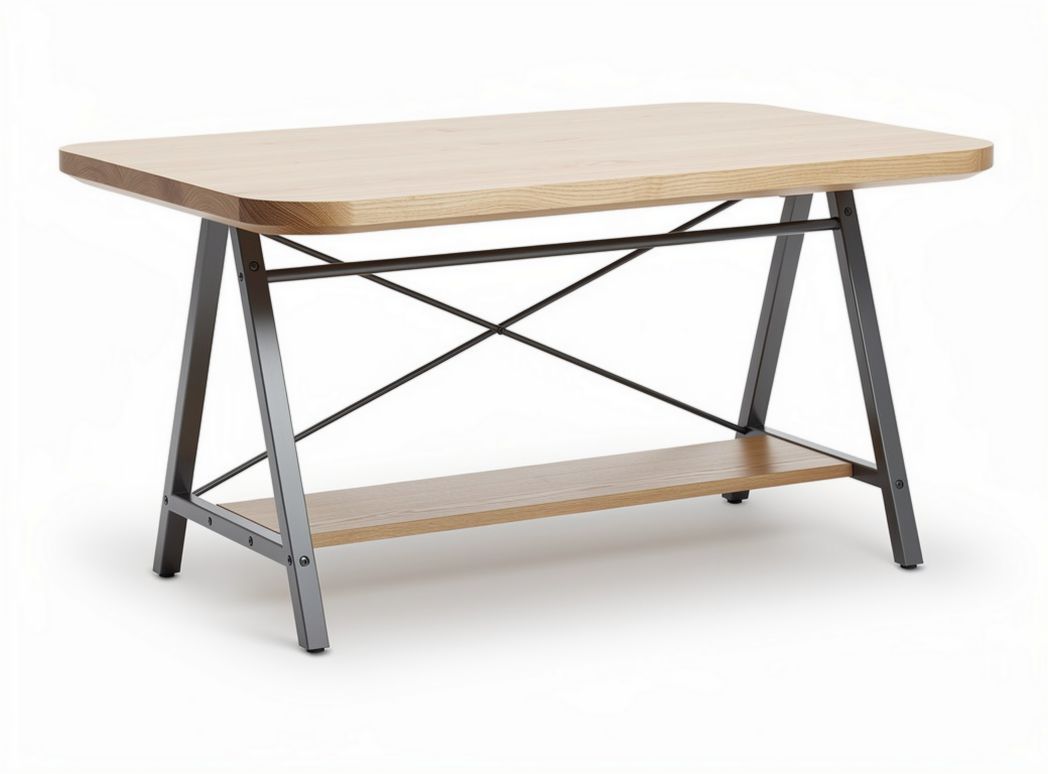 Wooden desk with metal frame for home office workspace 120 x 60 x 75cm