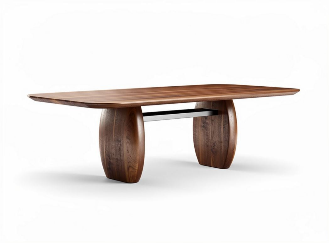 Solid walnut dining table with oval top and sturdy base 200 x 100 x 75cm