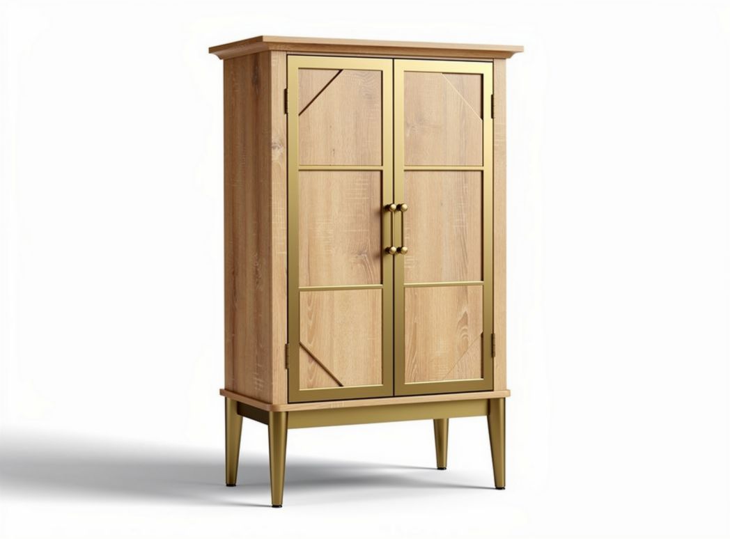 Modern wooden cabinet with gold accents and double doors 70 x 40 x 120cm