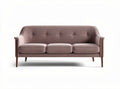 Mid-century modern three-seater sofa in pink fabric with wooden legs 190 x 90 x 85cm