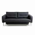 Convertible black leather sofa with pull-out bed 200 x 90 x 85cm