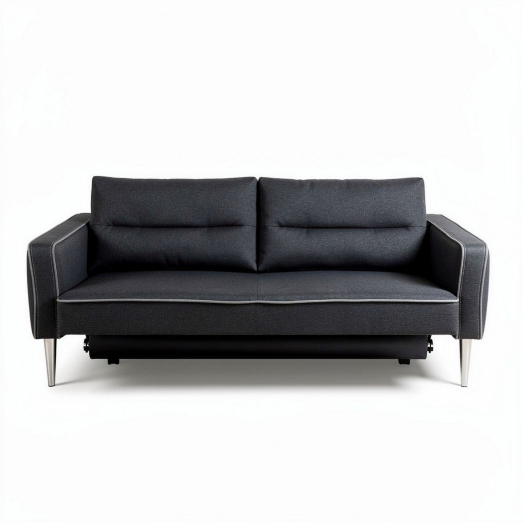 Convertible black leather sofa with pull-out bed 200 x 90 x 85cm