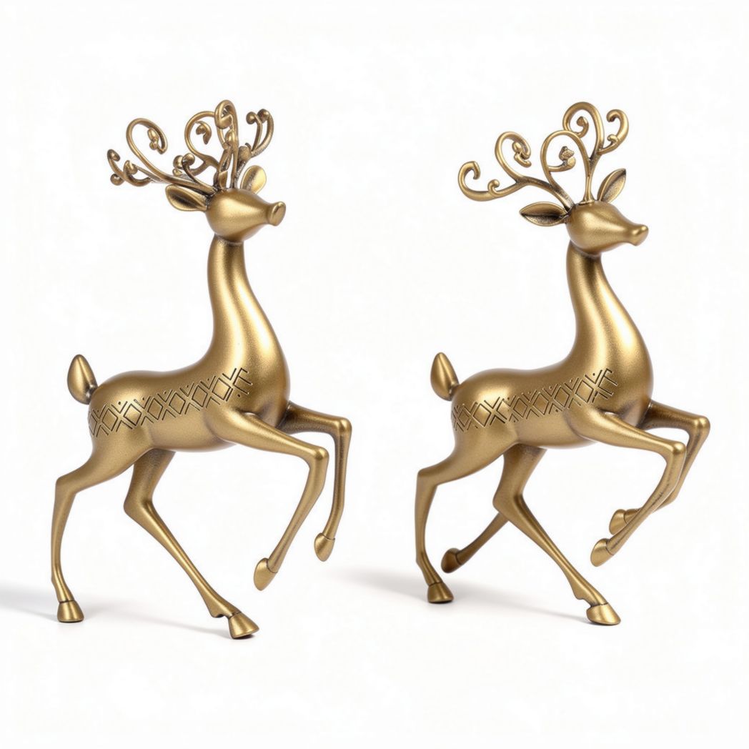 Gold metal reindeer figurines for festive home decor 15 x 8 x 20cm