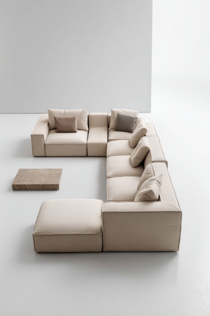 L-shaped sectional sofa in gray fabric with detachable cushions 250 x 250 x 85cm
