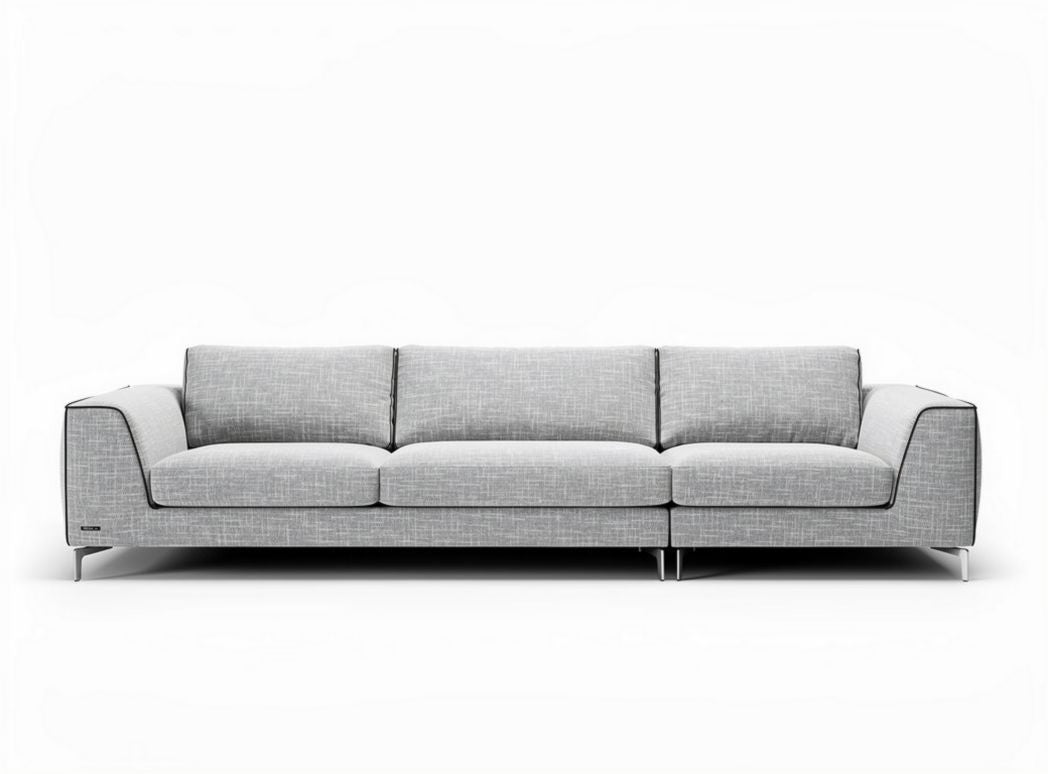 Modular upholstered sectional sofa in light beige fabric for living room 300 x 100 x 85cm